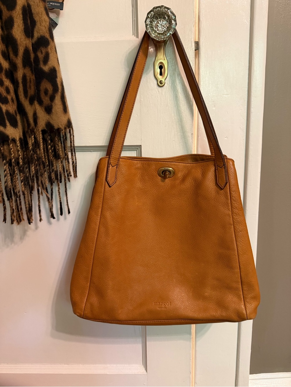margot Cognac Brown Leather Shoulder Tote